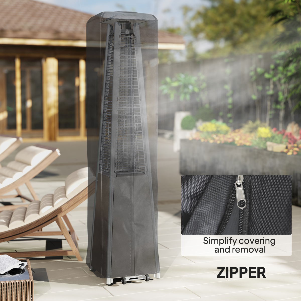 Outsunny Heavy Duty Pyramid Gas Patio Heater Cover with Zip, UPF 30+ Oxford Fabric – Weatherproof, Black
