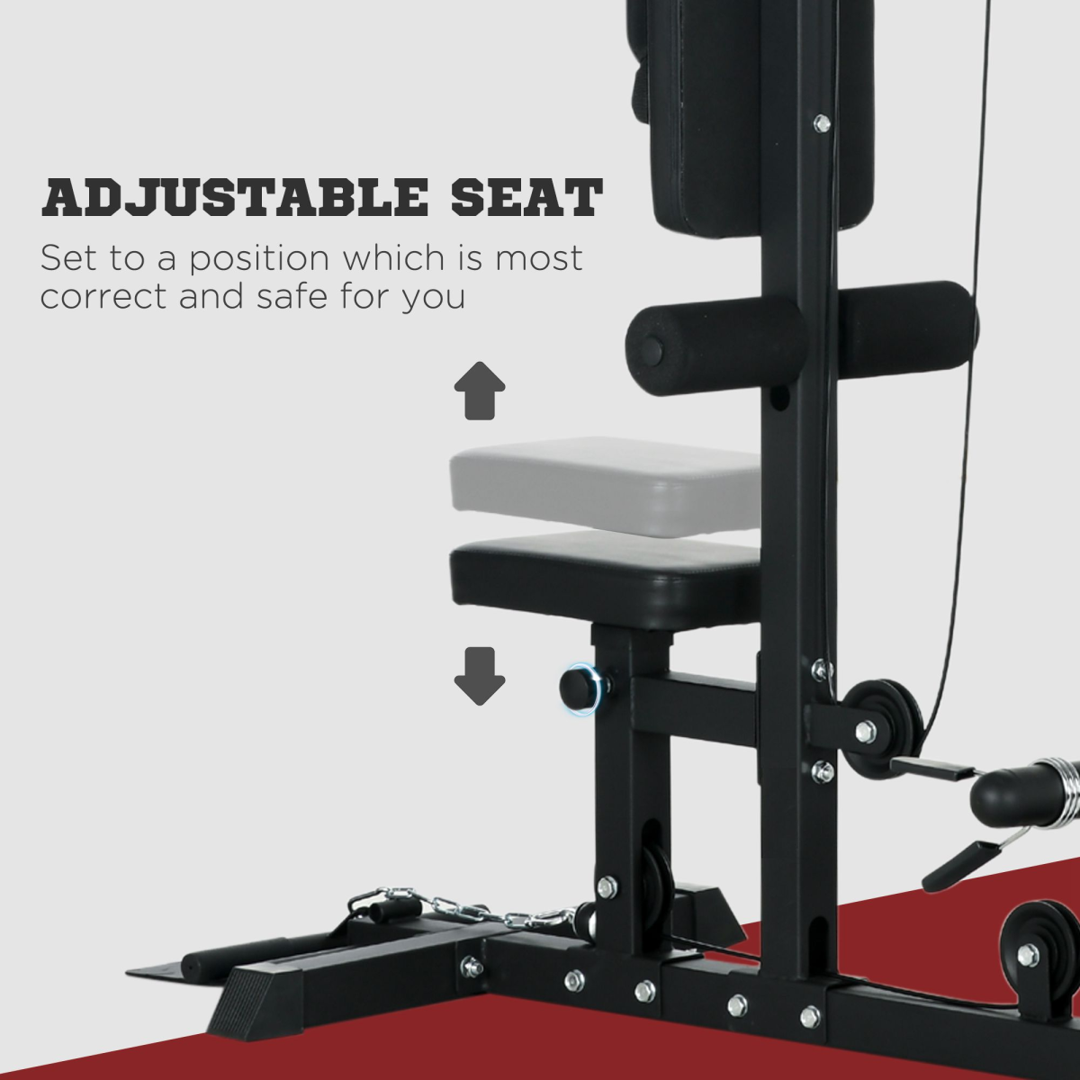 SPORTNOW Pull Up Station Power Cage with Lat Pull Down, Low Row Pulley & Adjustable Seat – Home Gym, Black
