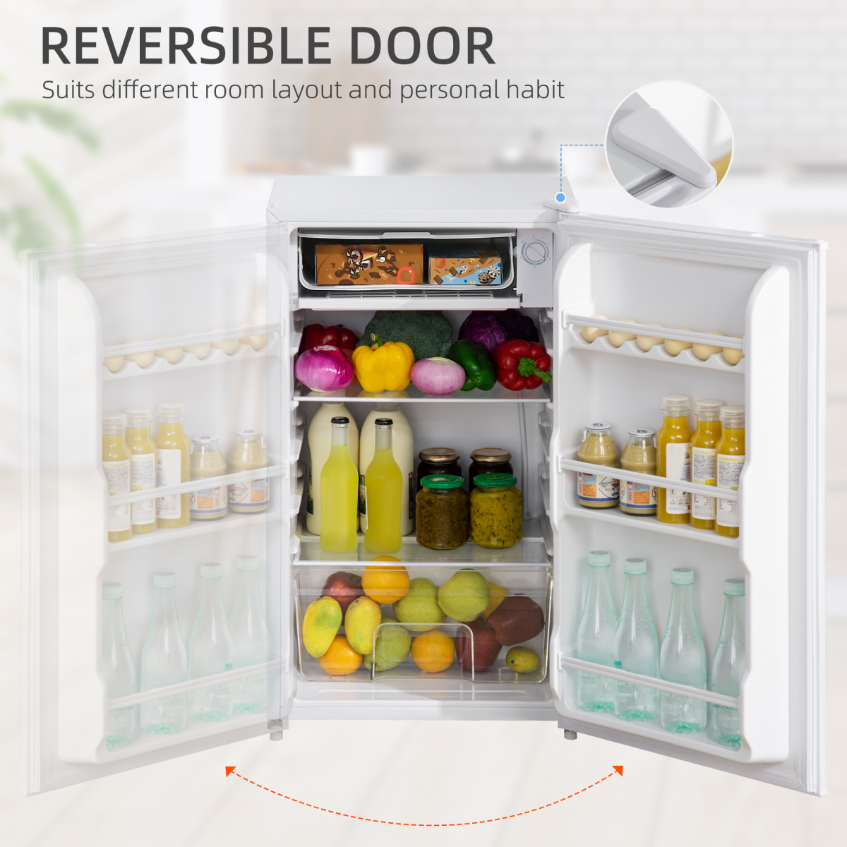 HOMCOM 91L Freestanding Under Counter Fridge with Chiller Box & Reversible Door – Kitchen, Office & Bar, White