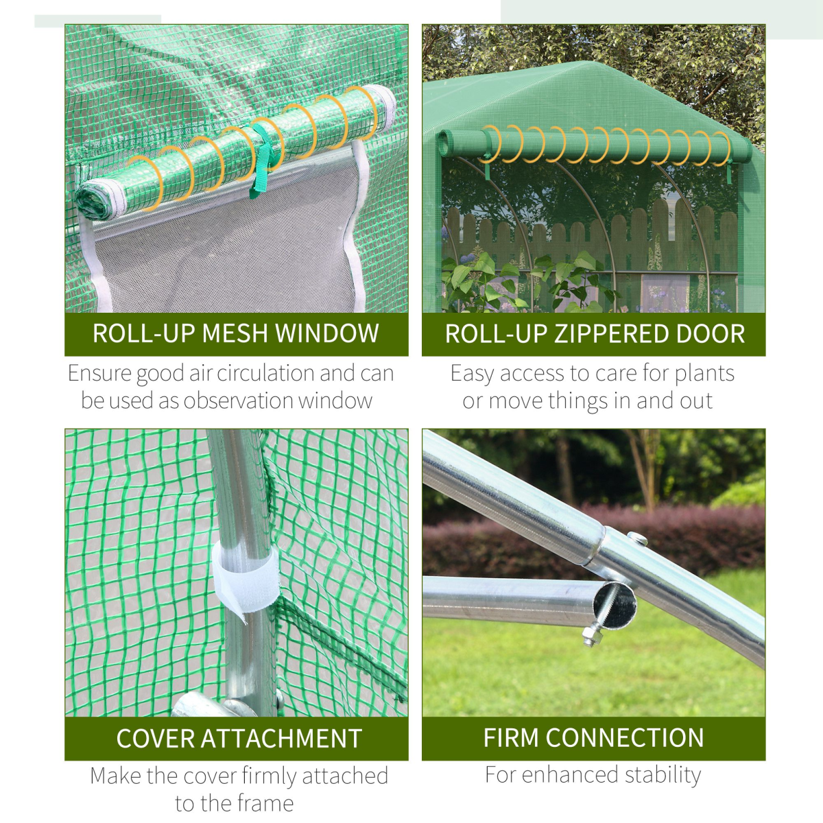 Outsunny Walk-in Garden Greenhouse 3.5 x 3 x 2m with Zippered Roll-Up Door & 6 Mesh Windows – Green