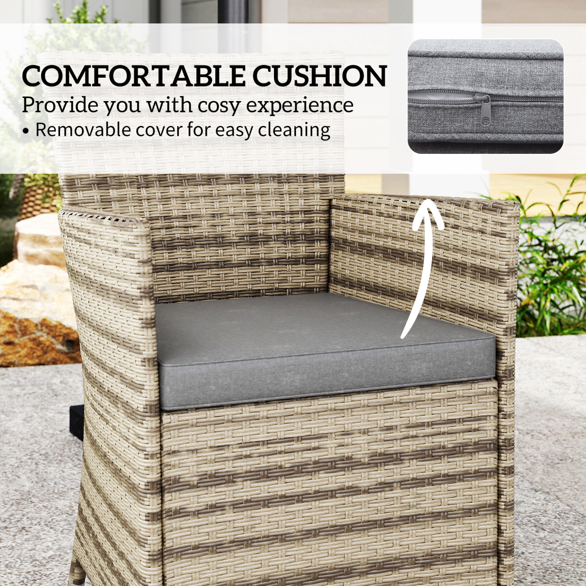 Outsunny 5-Piece Rattan Dining Set for 4 with Cushioned High-Back Chairs & Two-Tier Table – Patio, Grey