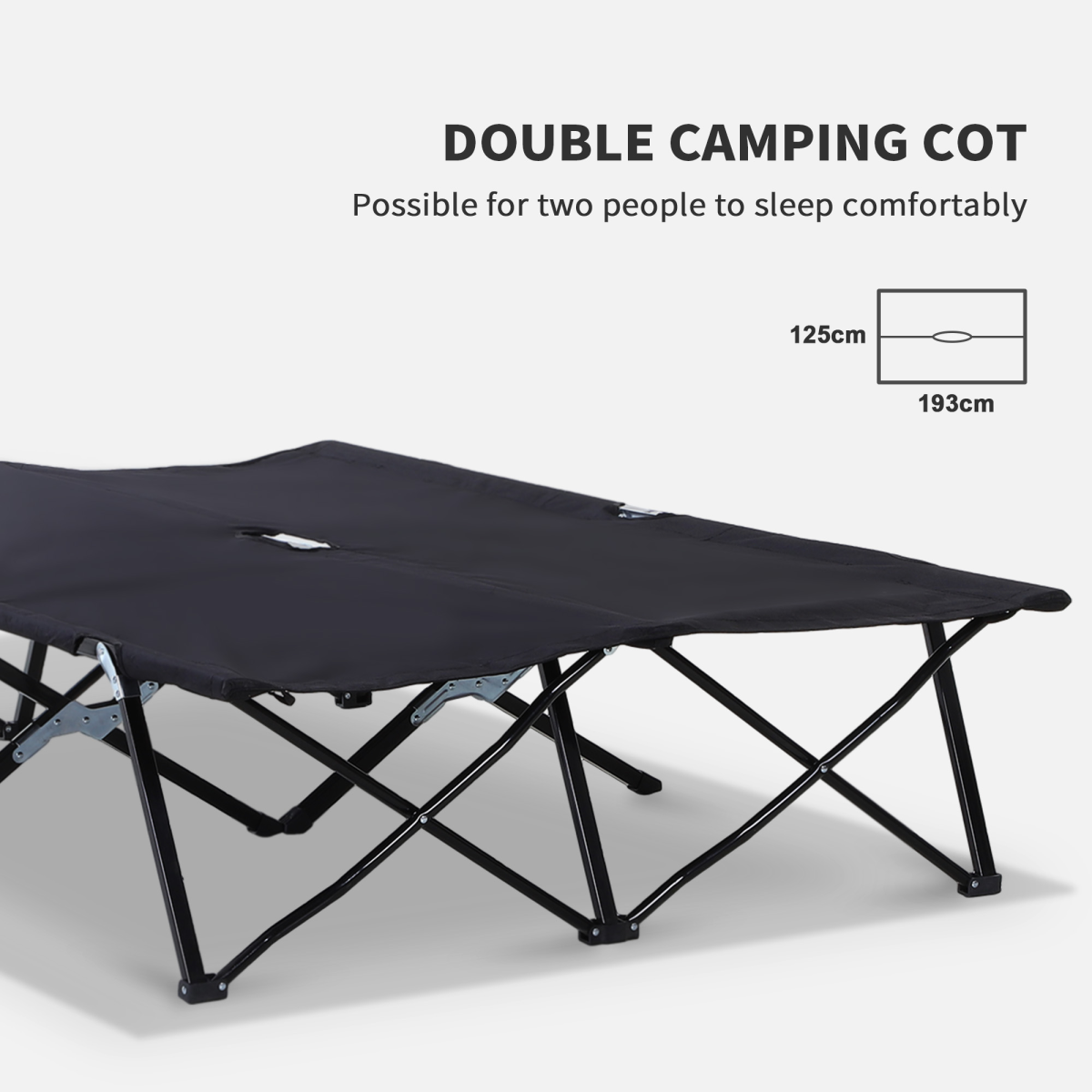 Outsunny Double Folding Camping Cot with Steel Frame & Carry Bag – Portable Two-Person Sleeping Bed, Black