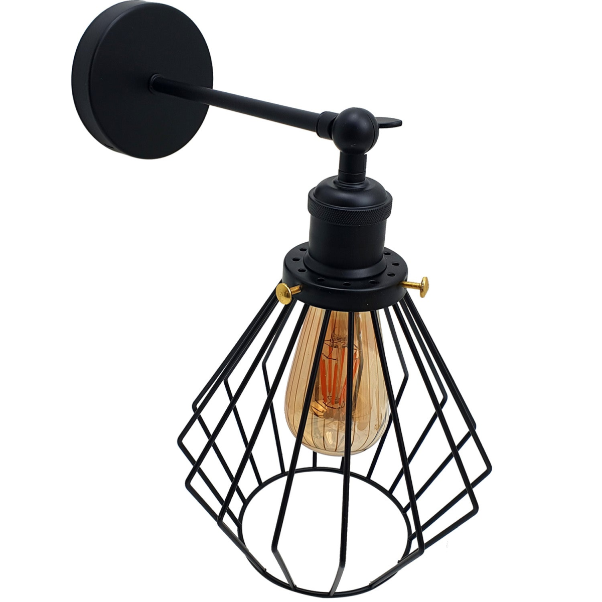 LEDSone Vintage Industrial Adjustable Cage Wall Lamp with E27 Holder – Retro Metal Wall Sconce, Black