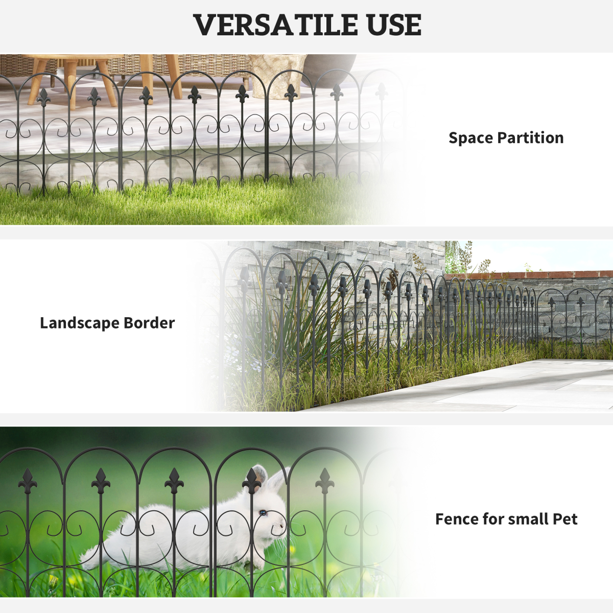 Outsunny 5-Piece Decorative Garden Fence Panels – Interlocking Metal Border Edging with Powder-Coated Finish