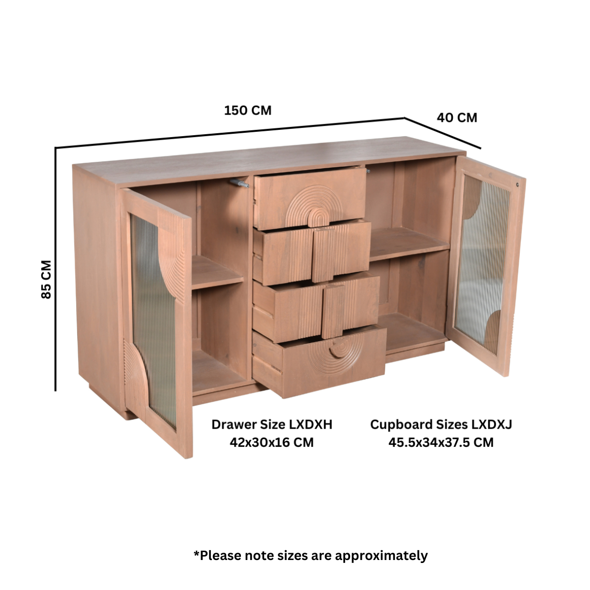 Indus Solid Wood Extra Large Sideboard with Wide Display Top – Artistic Statement Storage Furniture