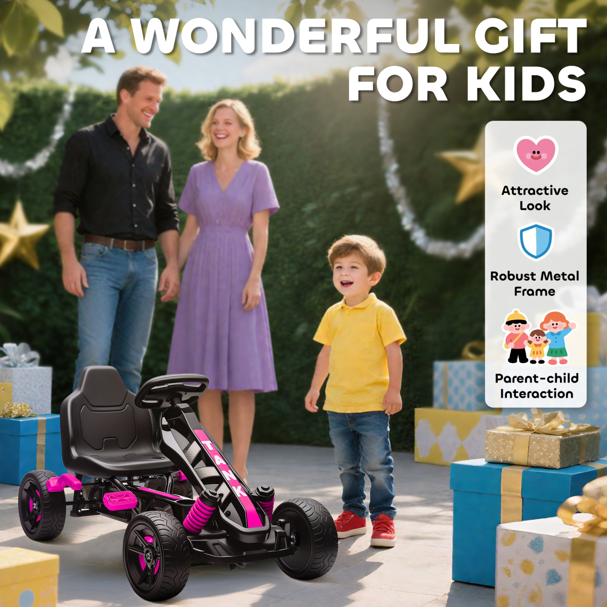 Kids Pedal Go-Kart with Freewheel, Forward & Reverse Gears and Cup Holder – Ride-On for Ages 3-6, Pink