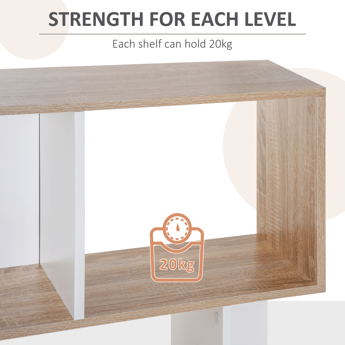 HOMCOM 5-Tier S-Shape Display Bookcase with Anti-Tipping Design – Freestanding Shelving Unit, Natural