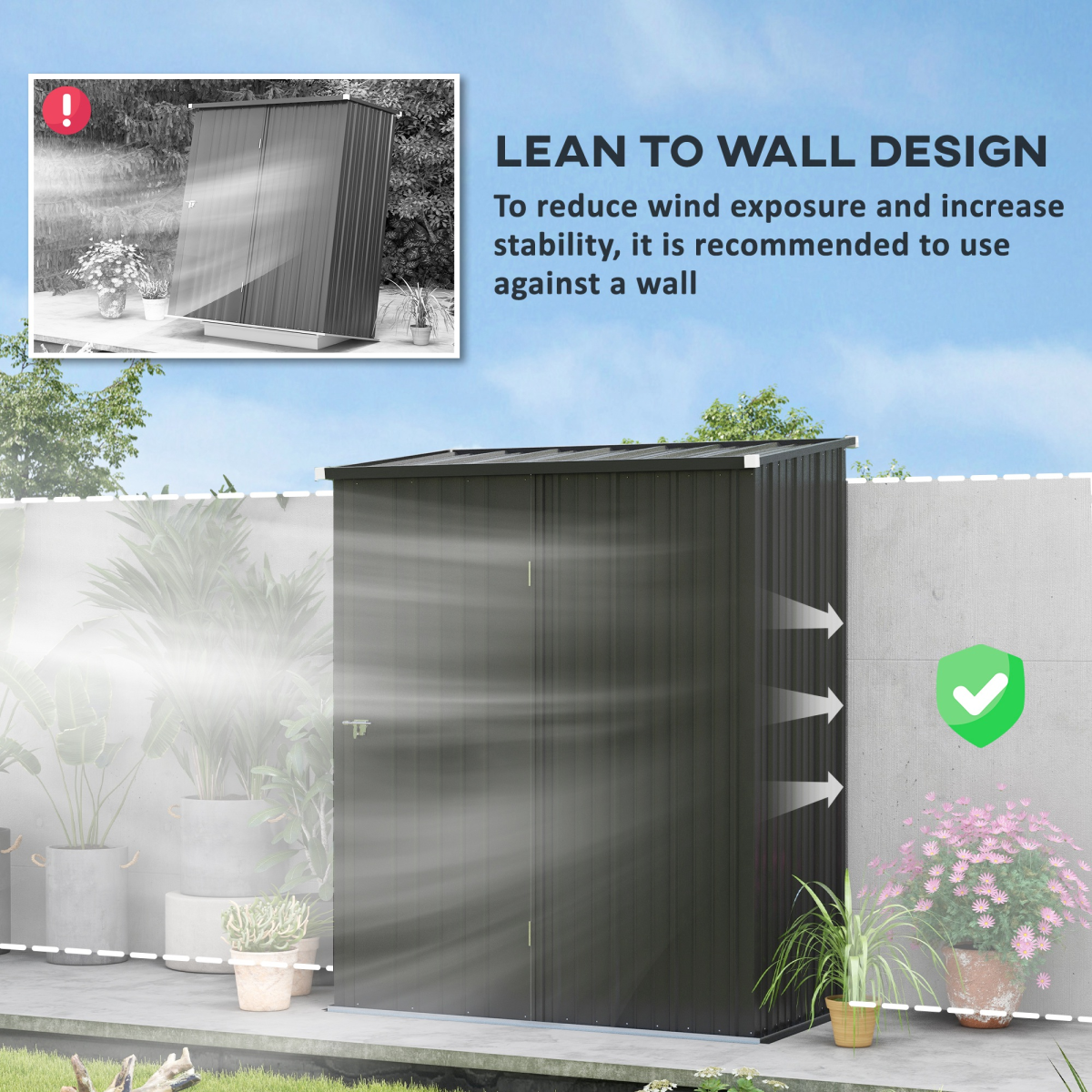 Metal Garden Shed with Lockable Door & Sloped Roof – Galvanised Steel Tool Storage, 161.5 x 94.5cm, Black