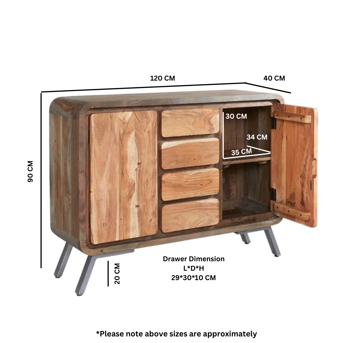 Aspen Large Hand-Crafted Sideboard with Cupboards & Drawers – Retro-Style Dining Room Storage