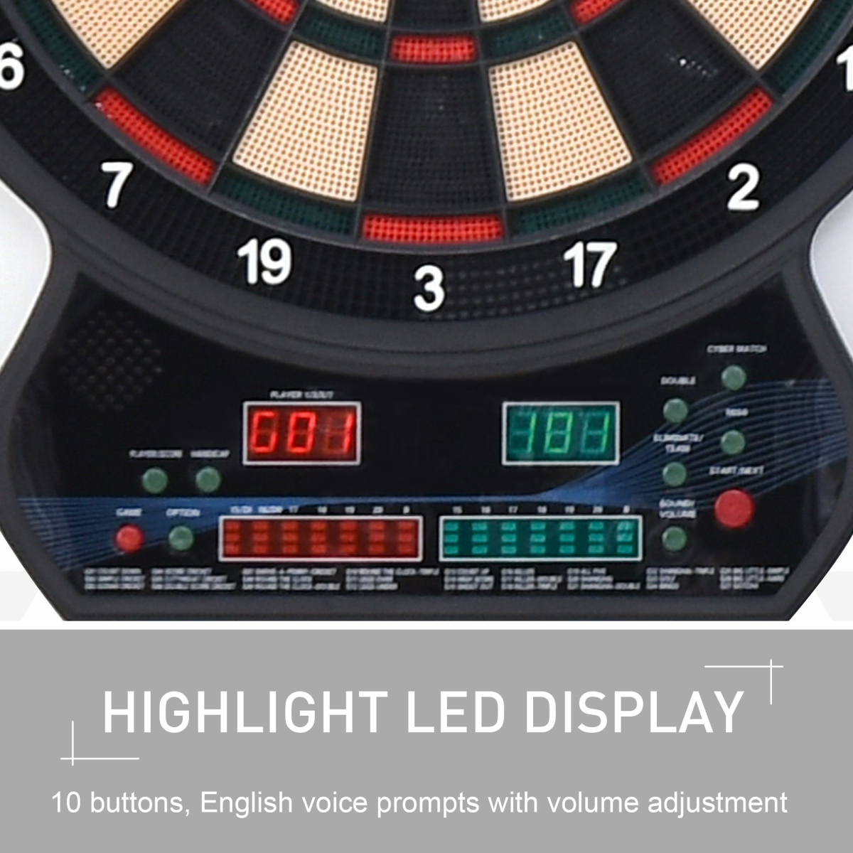 HOMCOM Electronic Dartboard with LED Digital Scoring, 27 Games & 12 Soft Darts – Ready-to-Play, Up to 8 Players