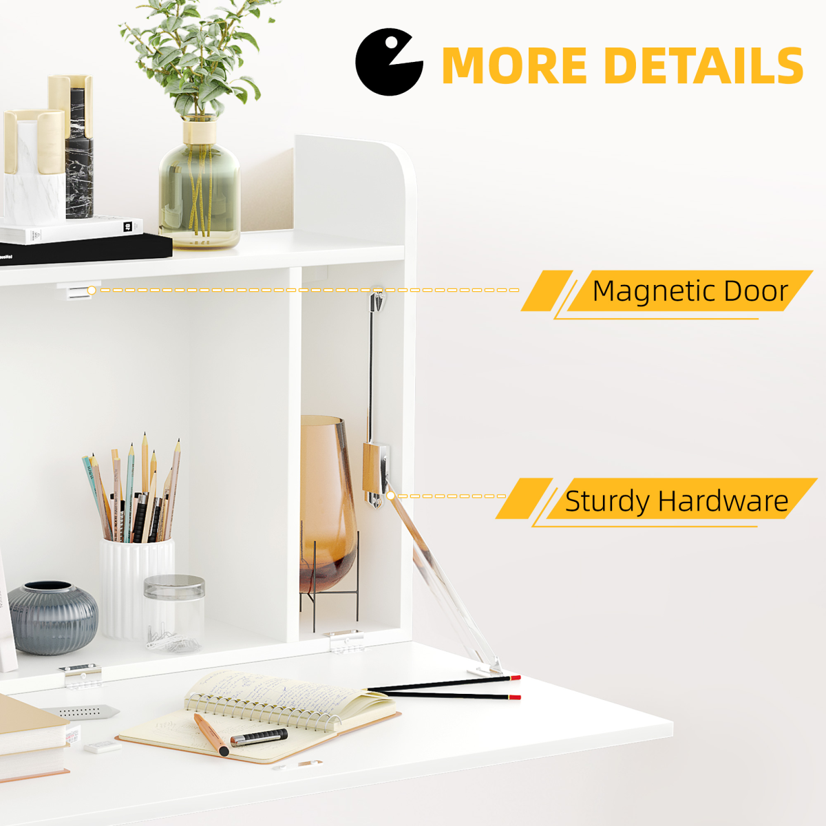 Wall-Mounted Drop Leaf Floating Desk with Storage Compartments – Fold-Down Laptop Desk for Home Office
