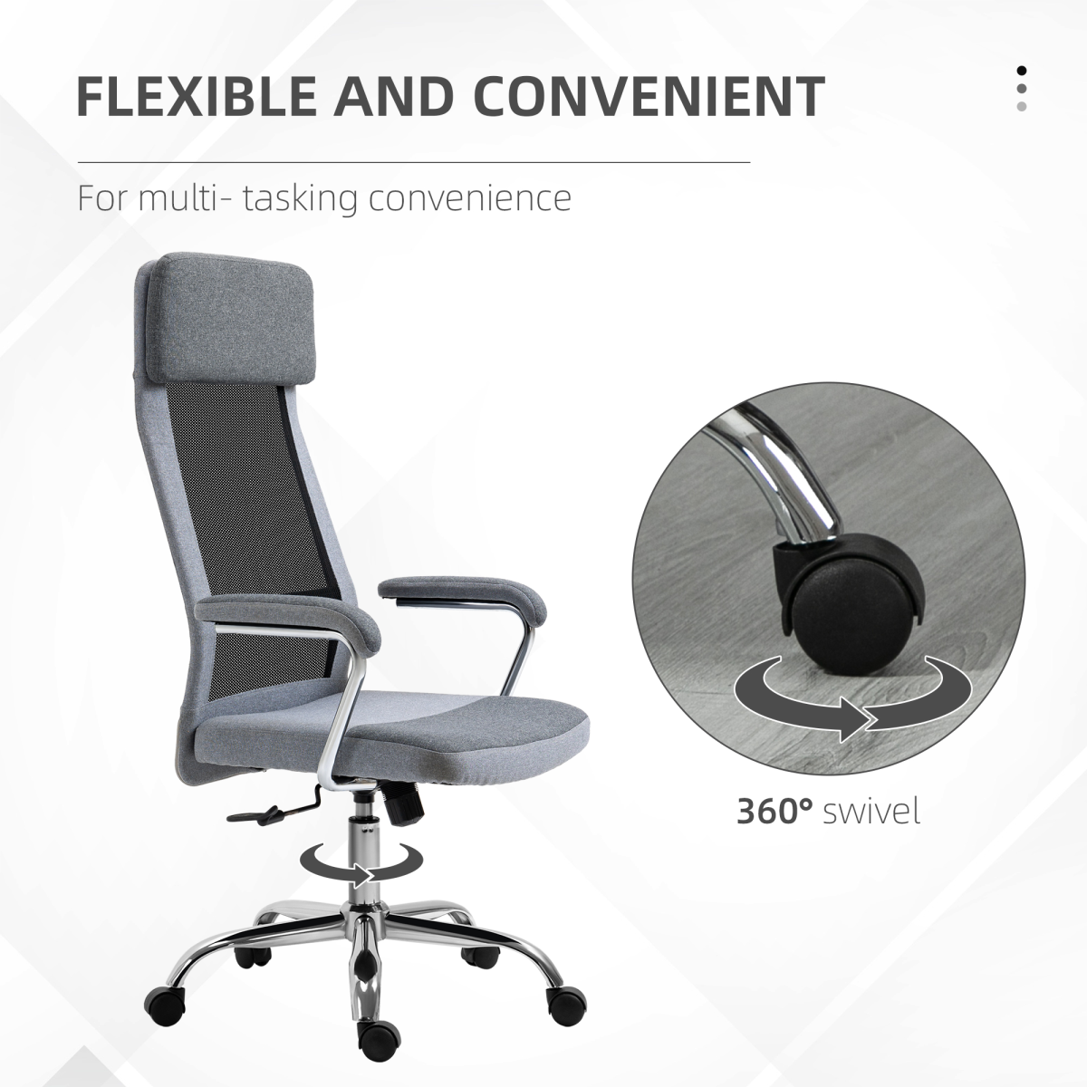Vinsetto High Back Mesh Swivel Task Chair with Arms & Padded Seat – Nordic Style Home Office Seating, Grey