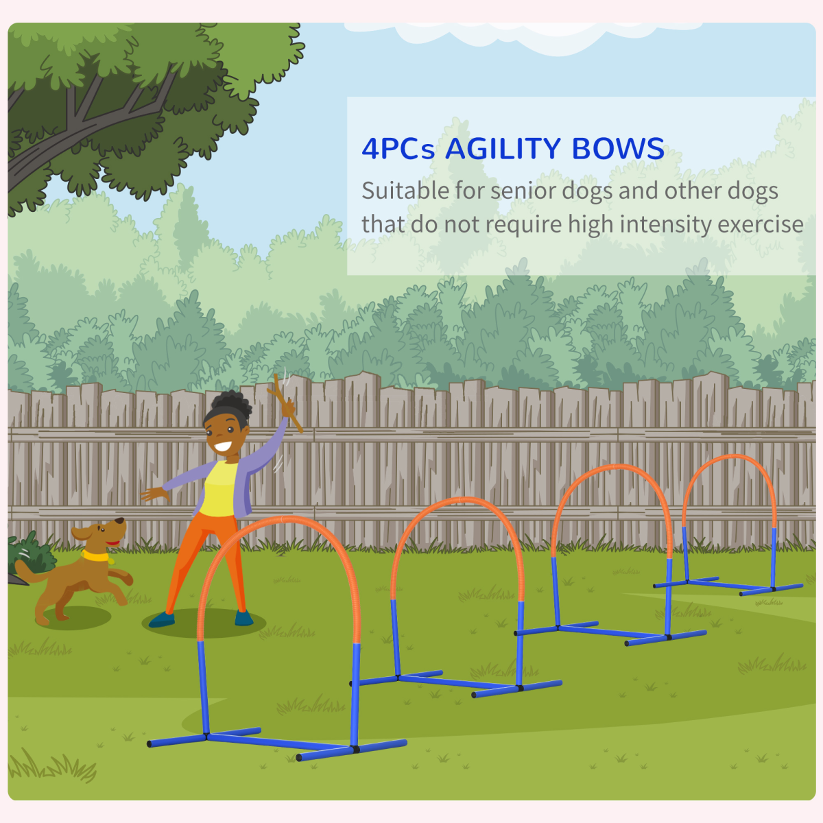 PawHut Dog Agility Training Set with 4 Bows, Ground Nails and Carry Bag – Blue and Orange