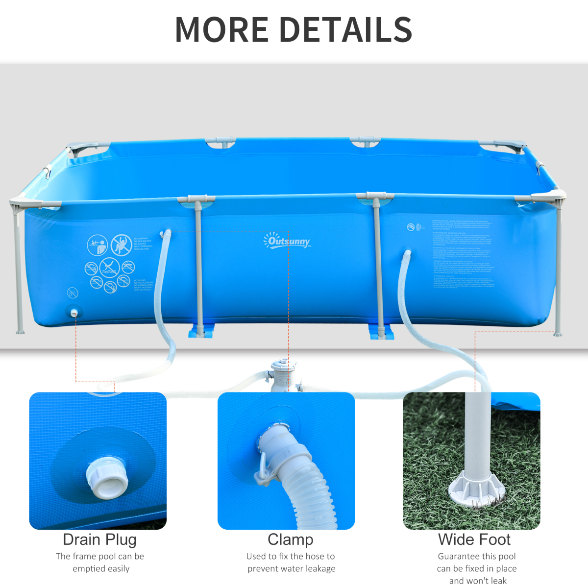 Outsunny Steel Frame Swimming Pool with Filter Pump, 315 x 225 x 75cm – Garden Family Pool, Blue