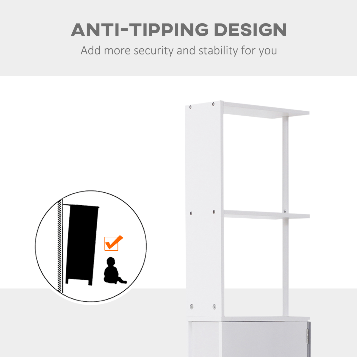 HOMCOM Slim Bathroom Storage Cabinet with 2 Open Shelves and 3 Drawers – Tall Freestanding Unit, White