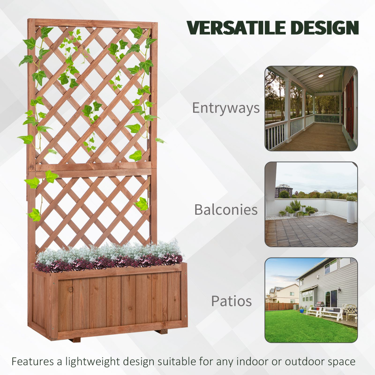 Outsunny Wooden Flower Box Planter with Back Net Board – Fir Wood Garden Display for Plants and Climbers
