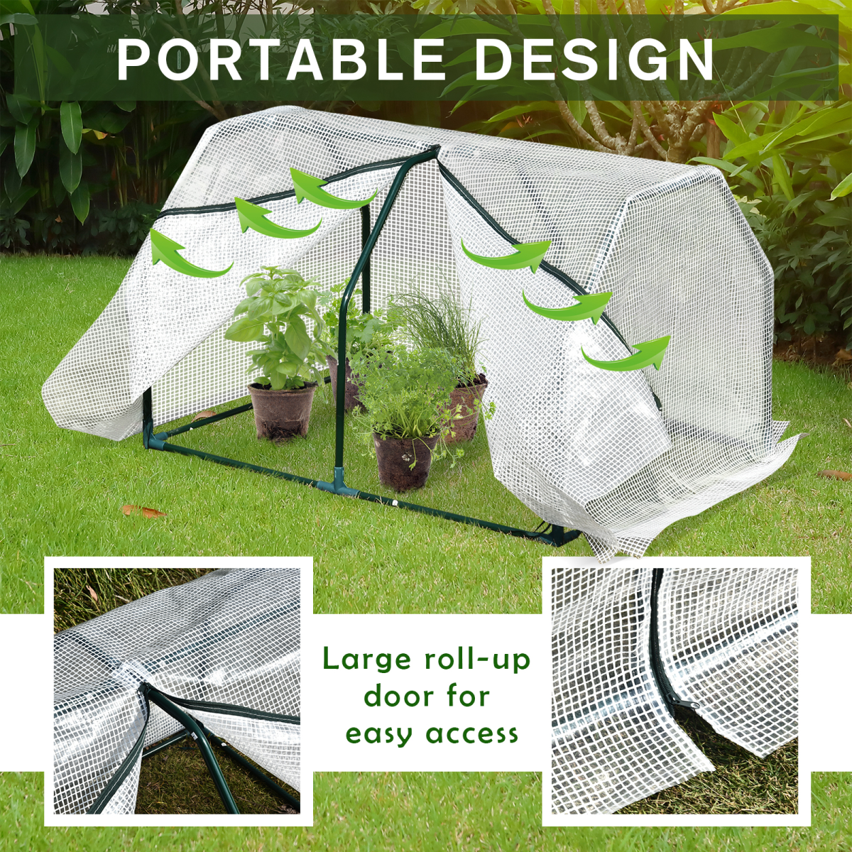 Outsunny Mini Greenhouse with Steel Frame, UV-Resistant Mesh Cover & Zip Door – 99 x 71 x 60cm, White