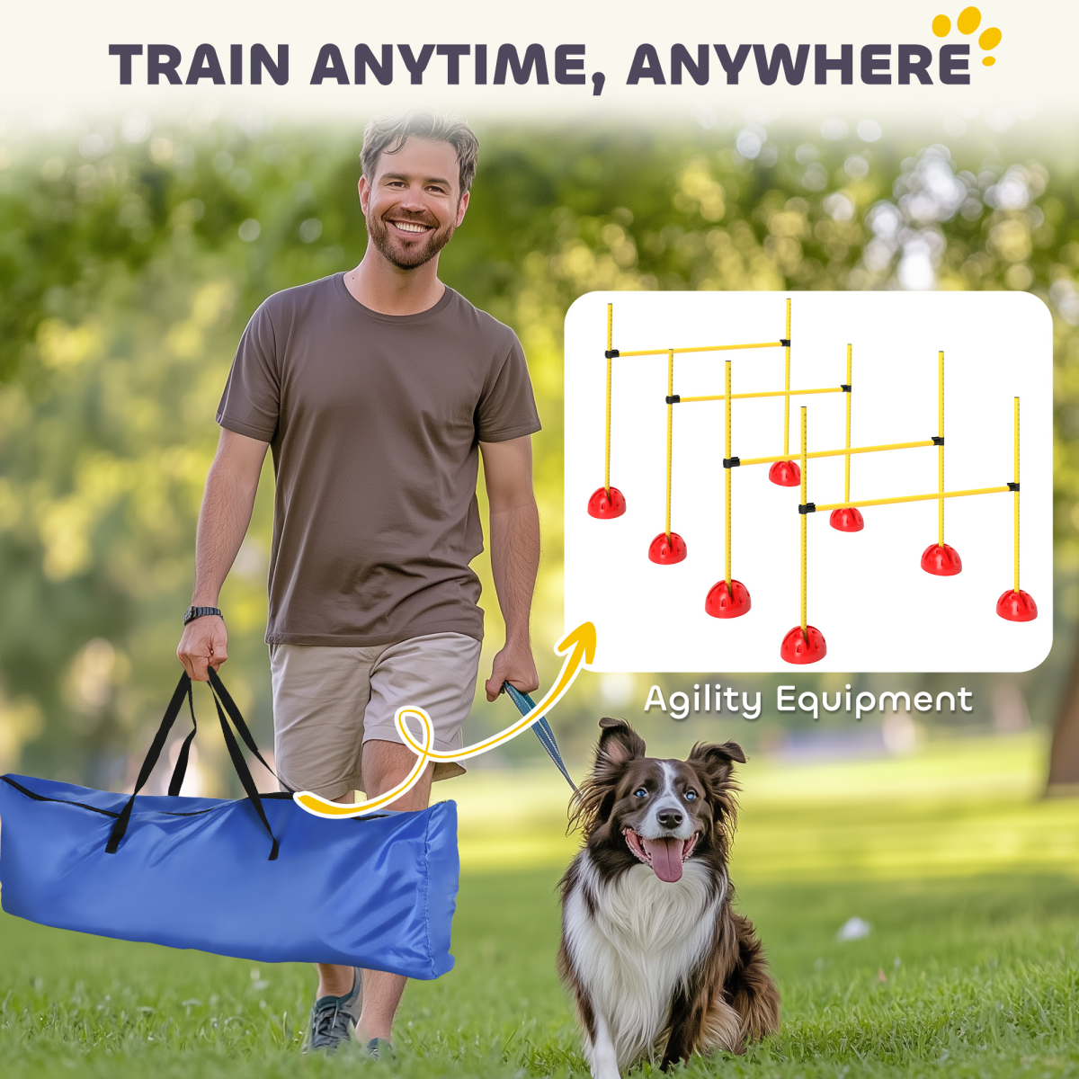 PawHut 4 Piece Dog Agility Hurdles with Height-Adjustable Poles, Fillable Bases & Carry Bag – Jump Training Equipment