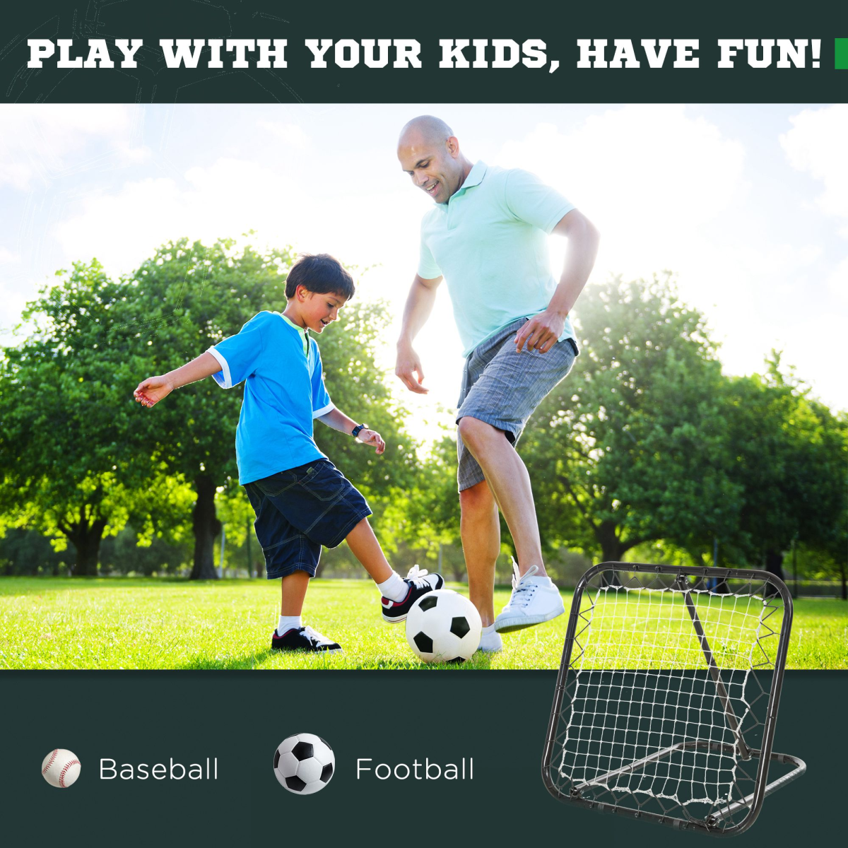 HOMCOM Angle Adjustable Rebounder Net Goal Training Set – Football & Baseball Practice, Foldable Frame