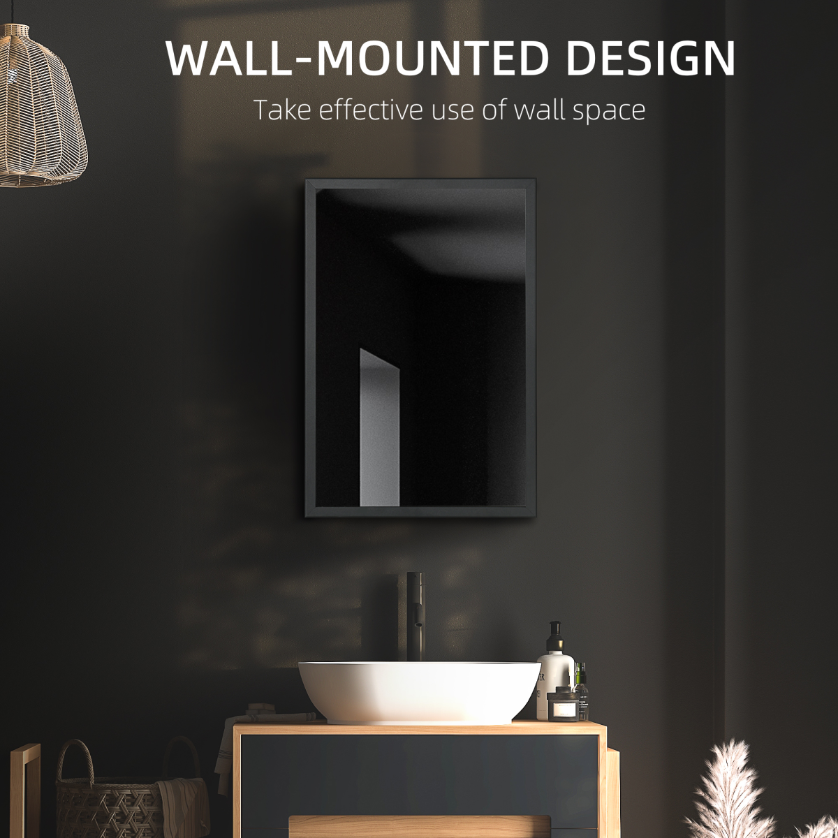 Stainless Steel Bathroom Mirror Cabinet with 3-Tier Shelves – Wall Storage for Toiletries, Jet Black