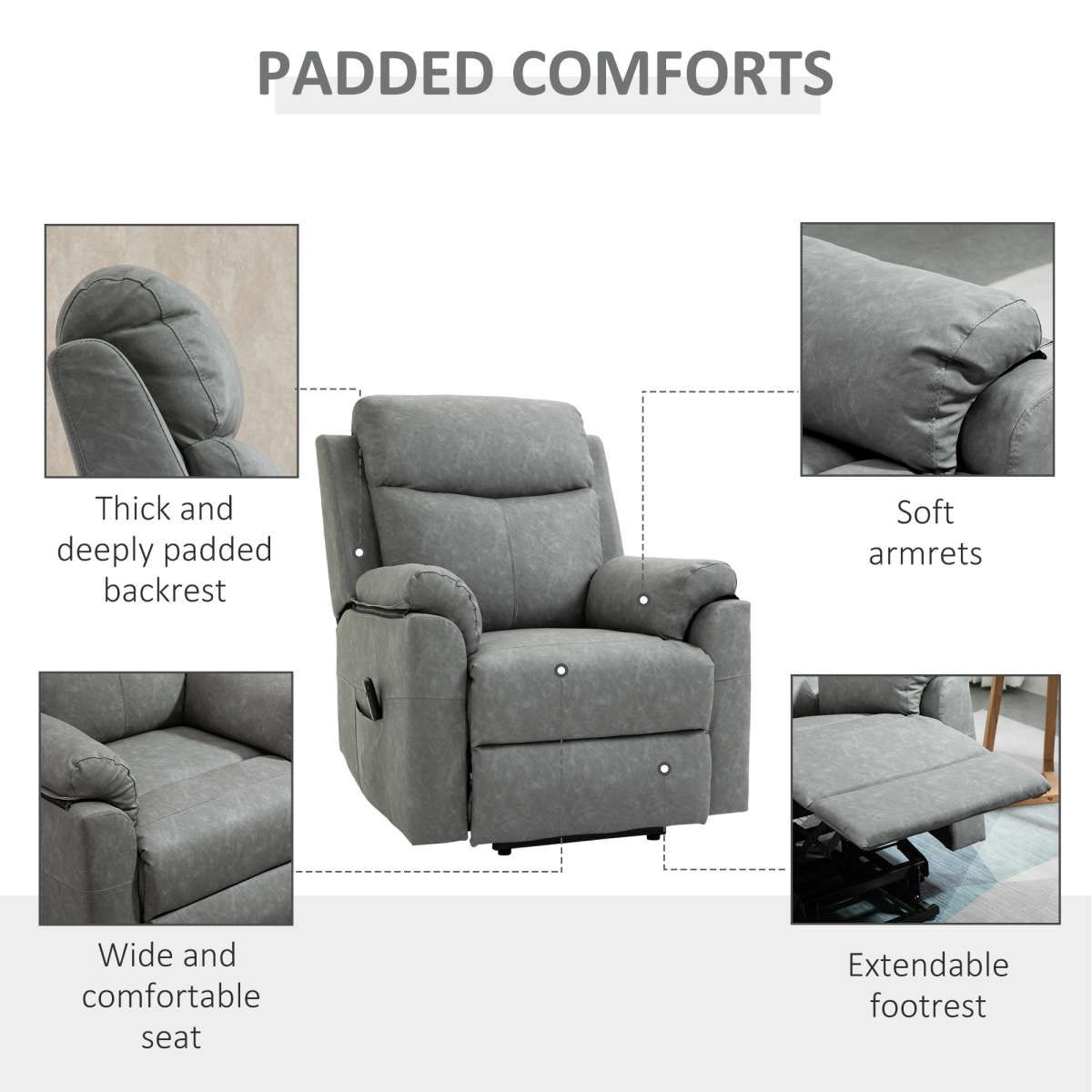 HOMCOM Electric Riser Recliner Power Lift Chair with Remote Control & Padded Seat – Supportive Armchair, Grey