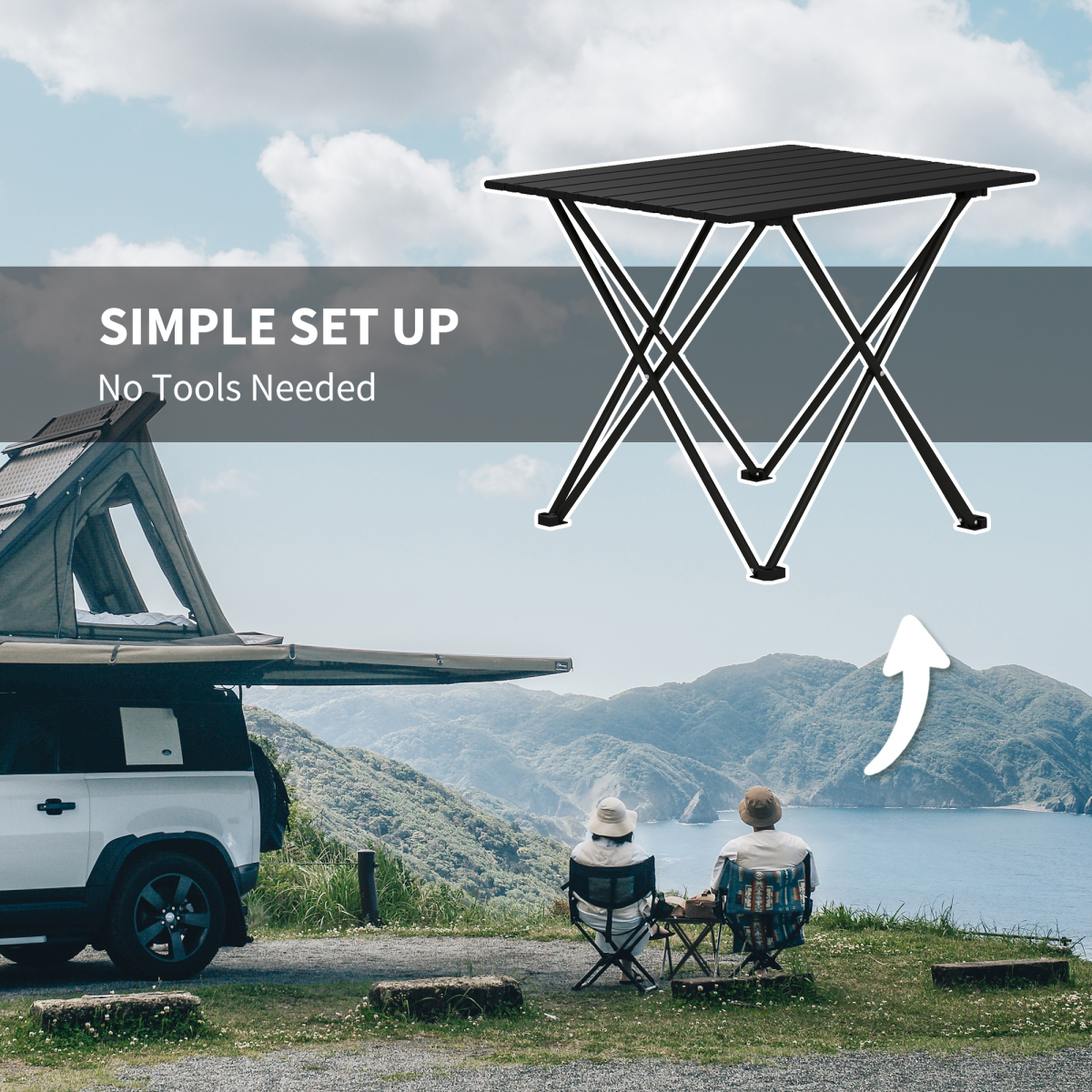 Outsunny Folding Camping Table with Carry Bag & Metal Frame – Portable Outdoor Picnic Table, Black