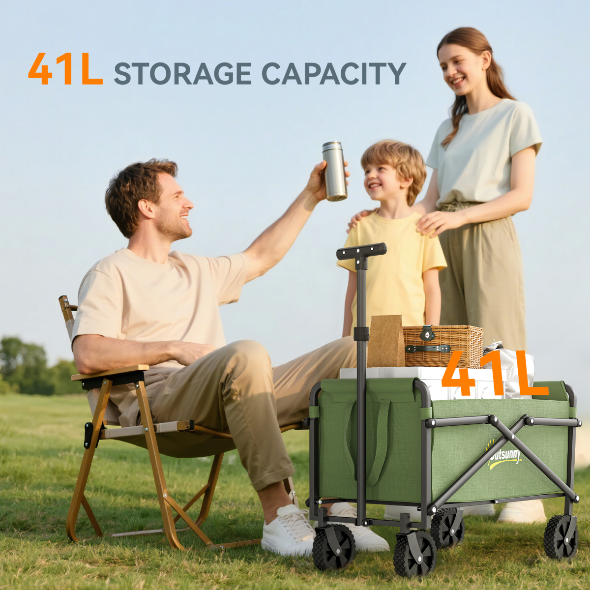 Folding Hand Truck with 41L Cargo Bag, 60kg Capacity & Telescoping Handle – Garden Cart Trolley, Green