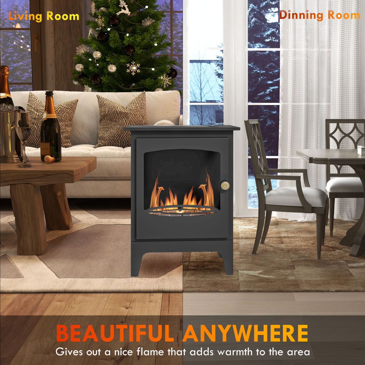 HOMCOM Freestanding Bioethanol Fireplace Stove with 1.2L Tank – No Chimney Needed, Smoke-Free Flames
