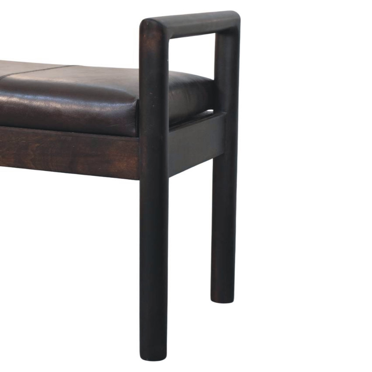 Artisan Furniture Solid Wood Gridline Bench with Black Leather Upholstery – Modern Hallway Seating, Black