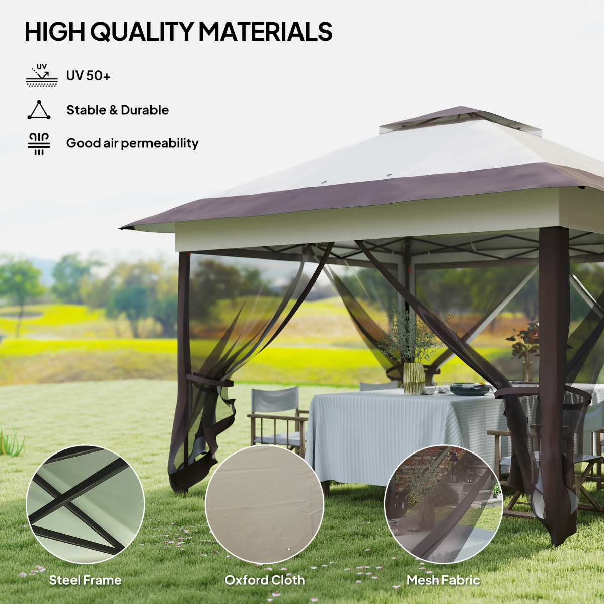 Outsunny Folding Canopy Tent with 3-Level Adjustable Height, Mesh Side Walls & Roller Bag – Portable Shelter