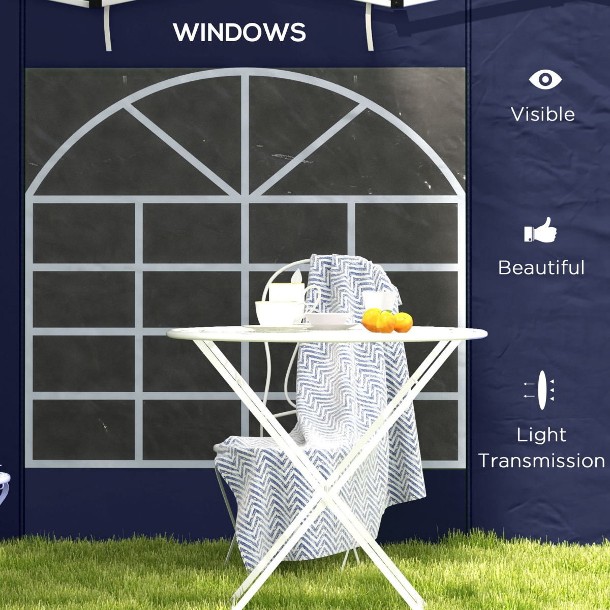Outsunny 3x3m / 3x6m Pop Up Gazebo Side Panels, 2-Pack with Windows & Zipped Doors – Replacement Set, Blue
