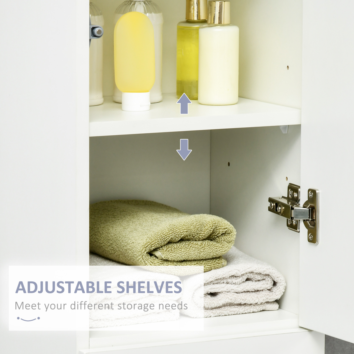 Kleankin High Gloss Tall Bathroom Cabinet with Push-Open Doors & Adjustable Shelves – Slimline Storage, White
