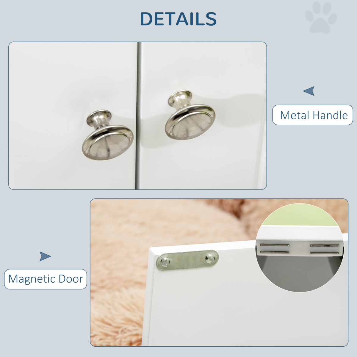 PawHut Raised Dog Feeding Station with 2 Stainless Steel Bowls & Hidden Storage – Large Dogs, White