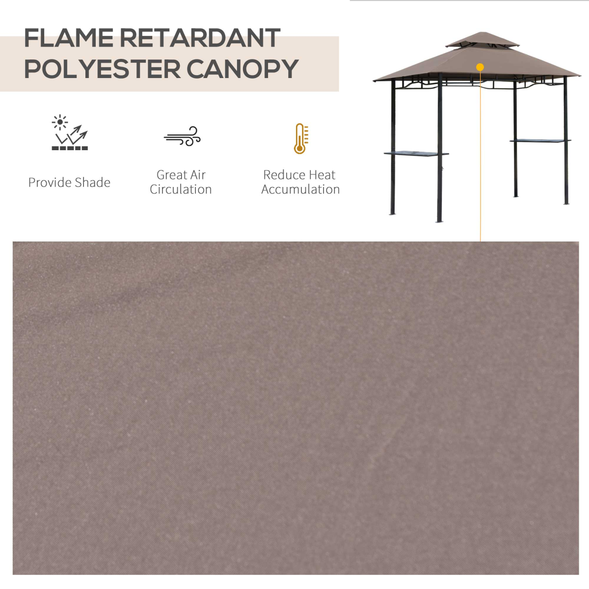 Outsunny 8ft Double-Tier Gazebo Grill Canopy with Side Shelves – BBQ Shelter Tent, Coffee