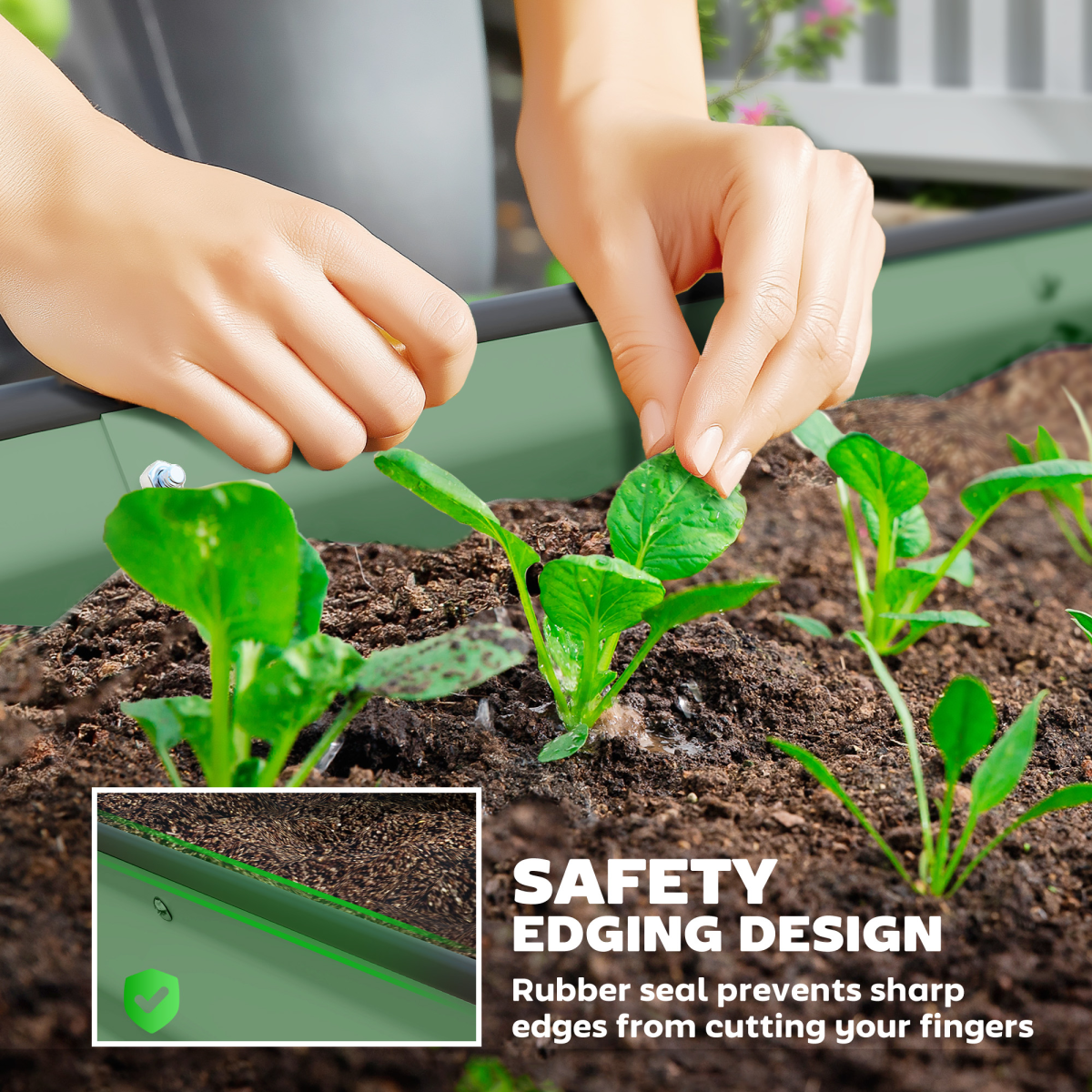 Outsunny Set of 2 Galvanised Steel Raised Garden Planters with Rubber Seal Tops & Open Bottom, Green