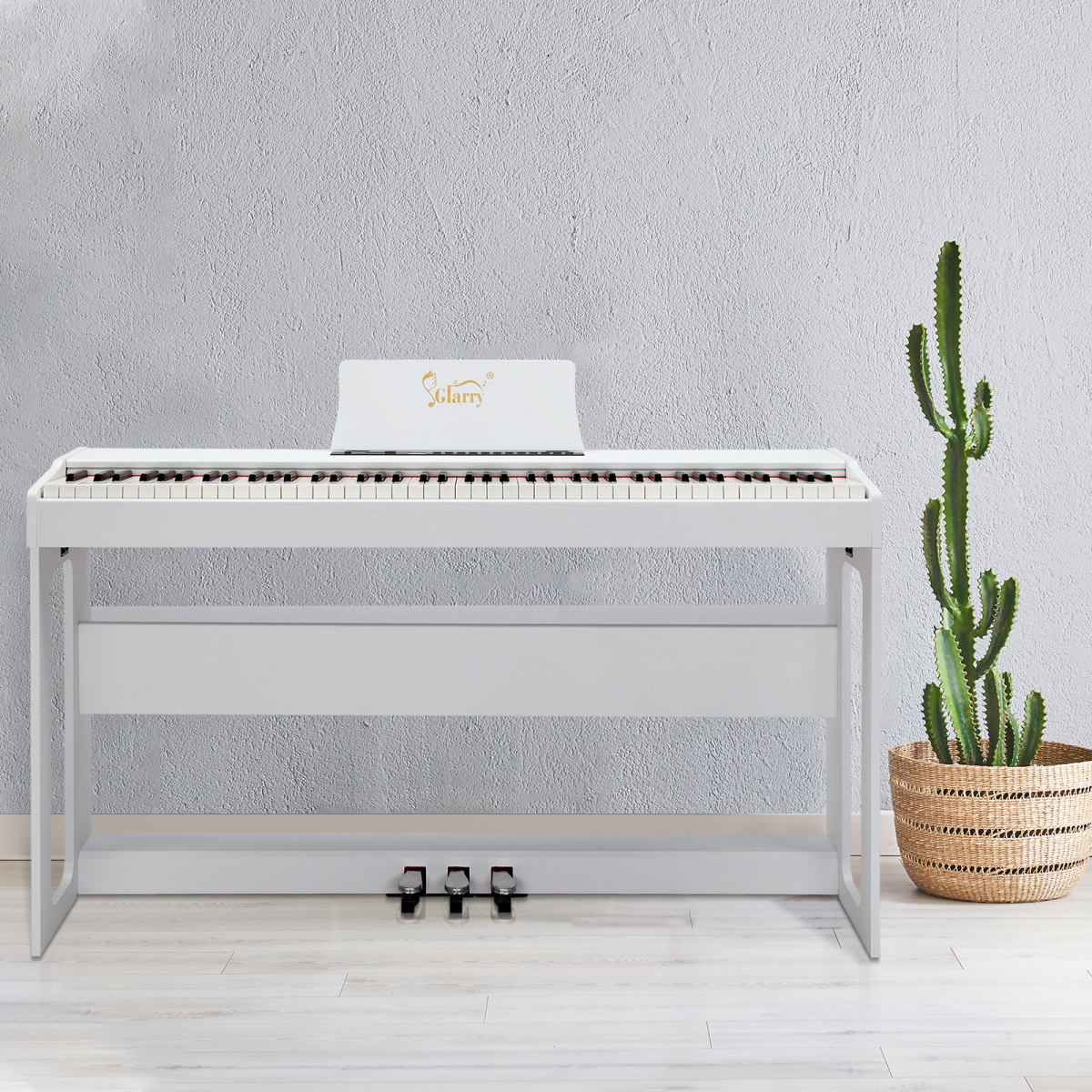 Glarry GDP-104 88 Key Weighted Digital Piano with Stand & Triple Pedals – Headphones Included, White