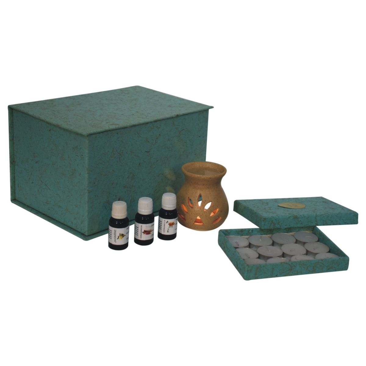 Artisan Furniture Beige Cutout Ceramic Oil Burner Set – Includes Jasmine, Cinnamon & Citronella Aroma Oils
