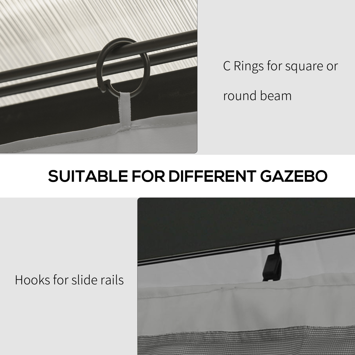 Outsunny 4-Pack Gazebo Privacy Sidewalls for 3x4m Gazebos with Double-Sided Zips & Hooks – Light Grey