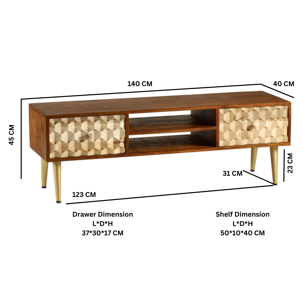 Edison Large TV Stand with Scandinavian-Inspired Tapered Legs and Media Storage – Living Room TV Unit
