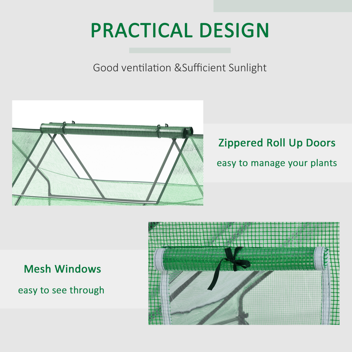 Outsunny Mini Portable Greenhouse with Zipped Windows & Door and Steel Frame – 180 x 140 x 80cm, Dark Green
