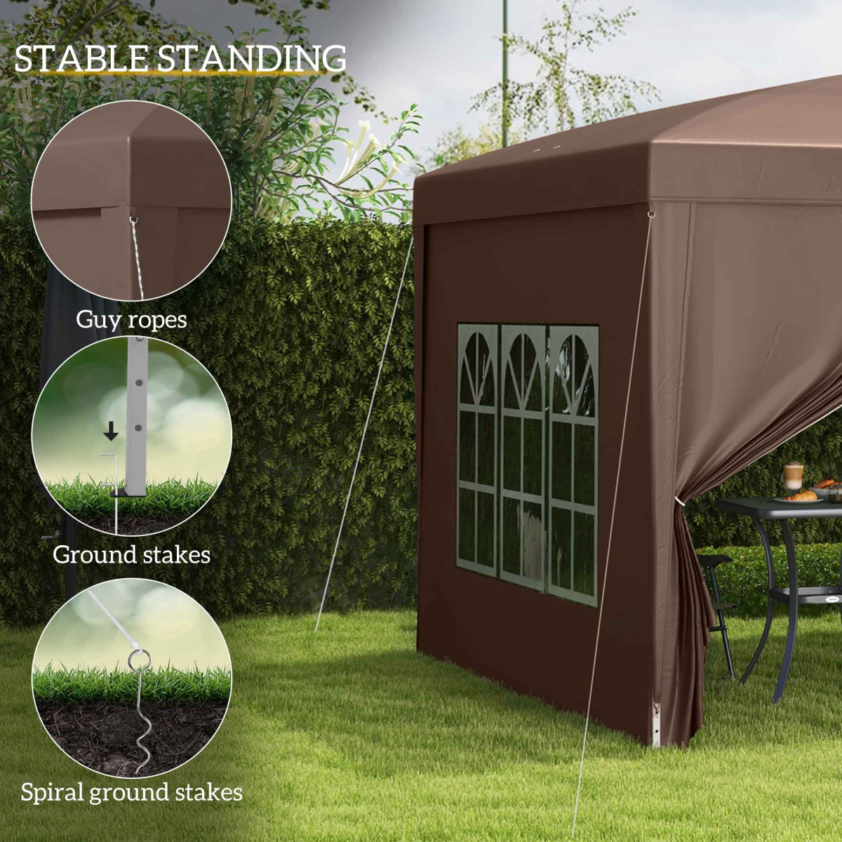Outsunny 3m x 3m Pop Up Gazebo with Rust-Resistant UV Canopy, Sidewalls & Carry Bag – Party Tent, Coffee