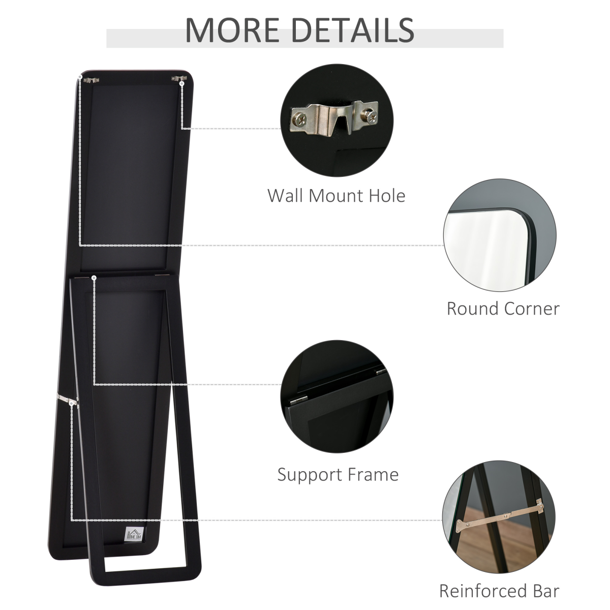 Full Length Mirror Free Standing or Wall Mount Dressing Bedroom Black