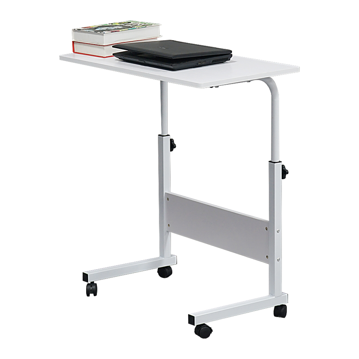 Removable E1 Chipboard & Steel Side Table with Adjustable Height – Home & Office, White, 80 x 40 cm