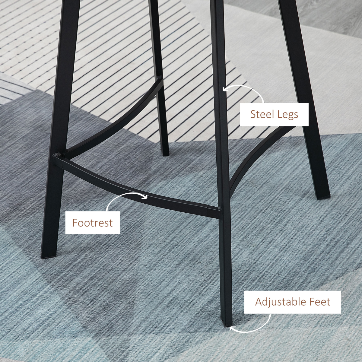 HOMCOM Set of 2 Industrial Bar Stools with Steel Legs & Footrest – Kitchen & Home Bar Seating, Brown
