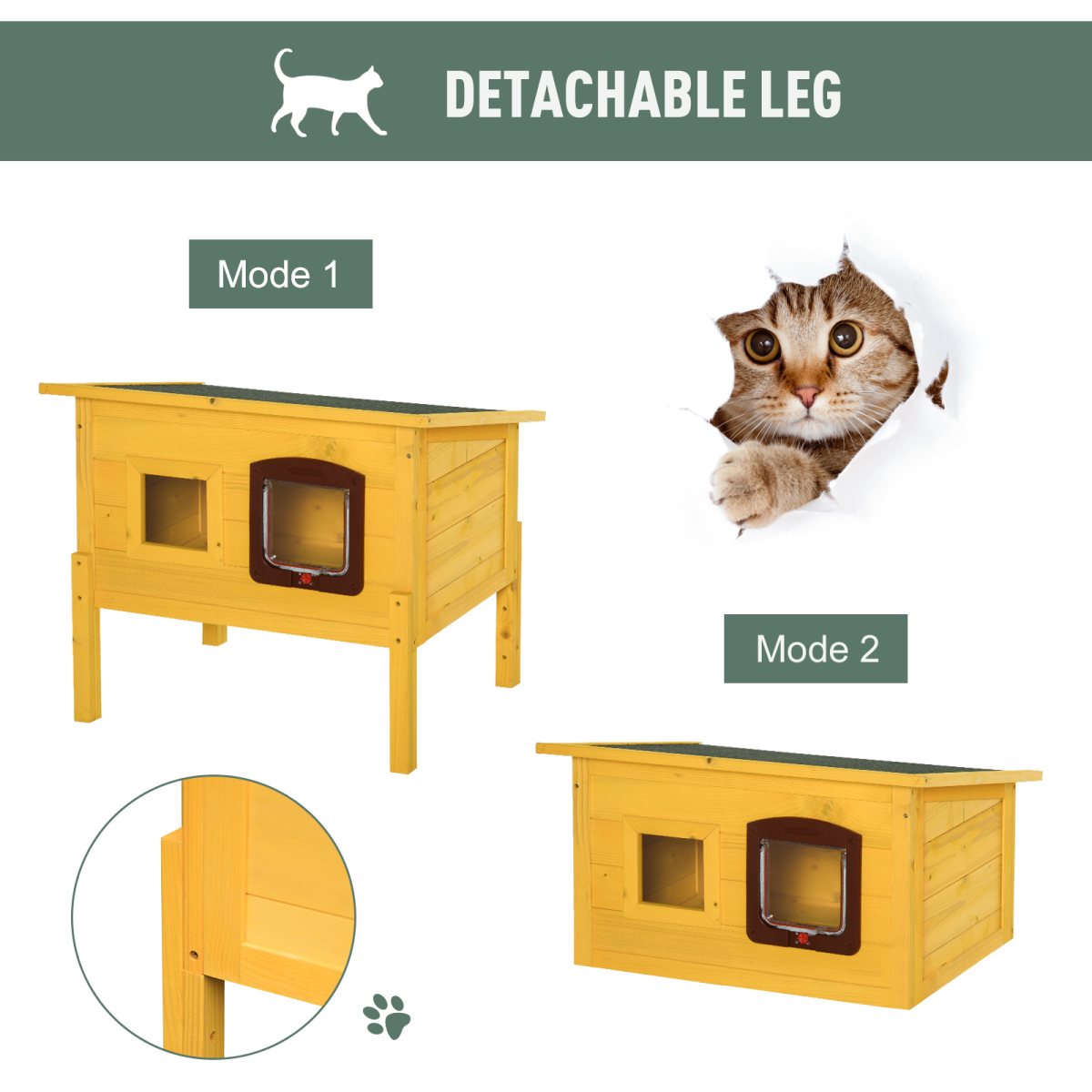 Pawhut Wooden Outdoor Cat House with Openable Roof, Lockable Door and Detachable Legs – Waterproof Garden Shelter