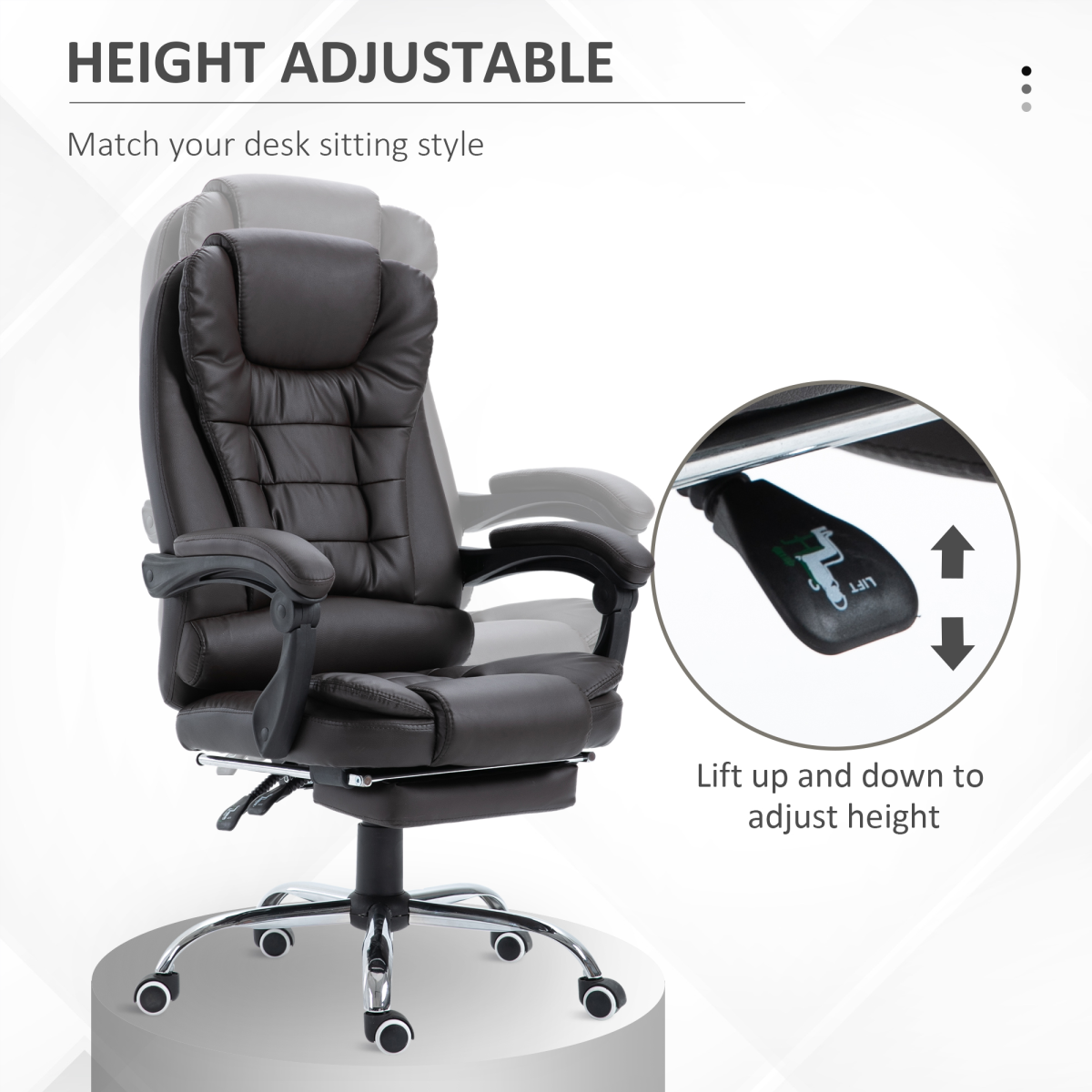High Back Executive Reclining Office Chair with Retractable Footrest & Lumbar Support – PU Leather Home Office Chair, Brown
