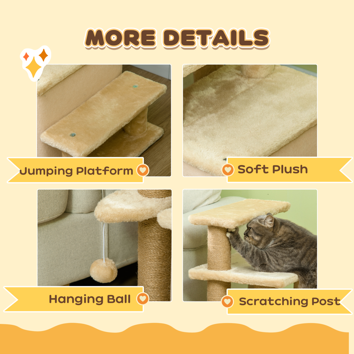 PawHut 4-Step Dog Stairs for Bed with Cat House & Detachable Cover – Pet Steps, Beige