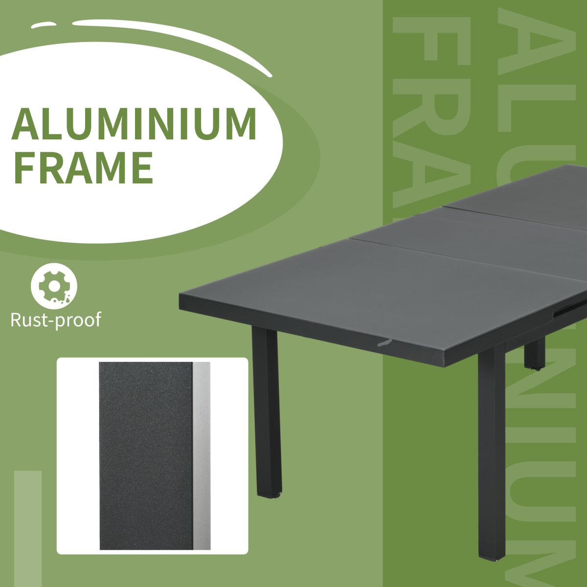 Outsunny Extending Outdoor Garden Table for 6–8 with Tempered Glass Top & Aluminium Frame – Patio Dining, Charcoal Grey