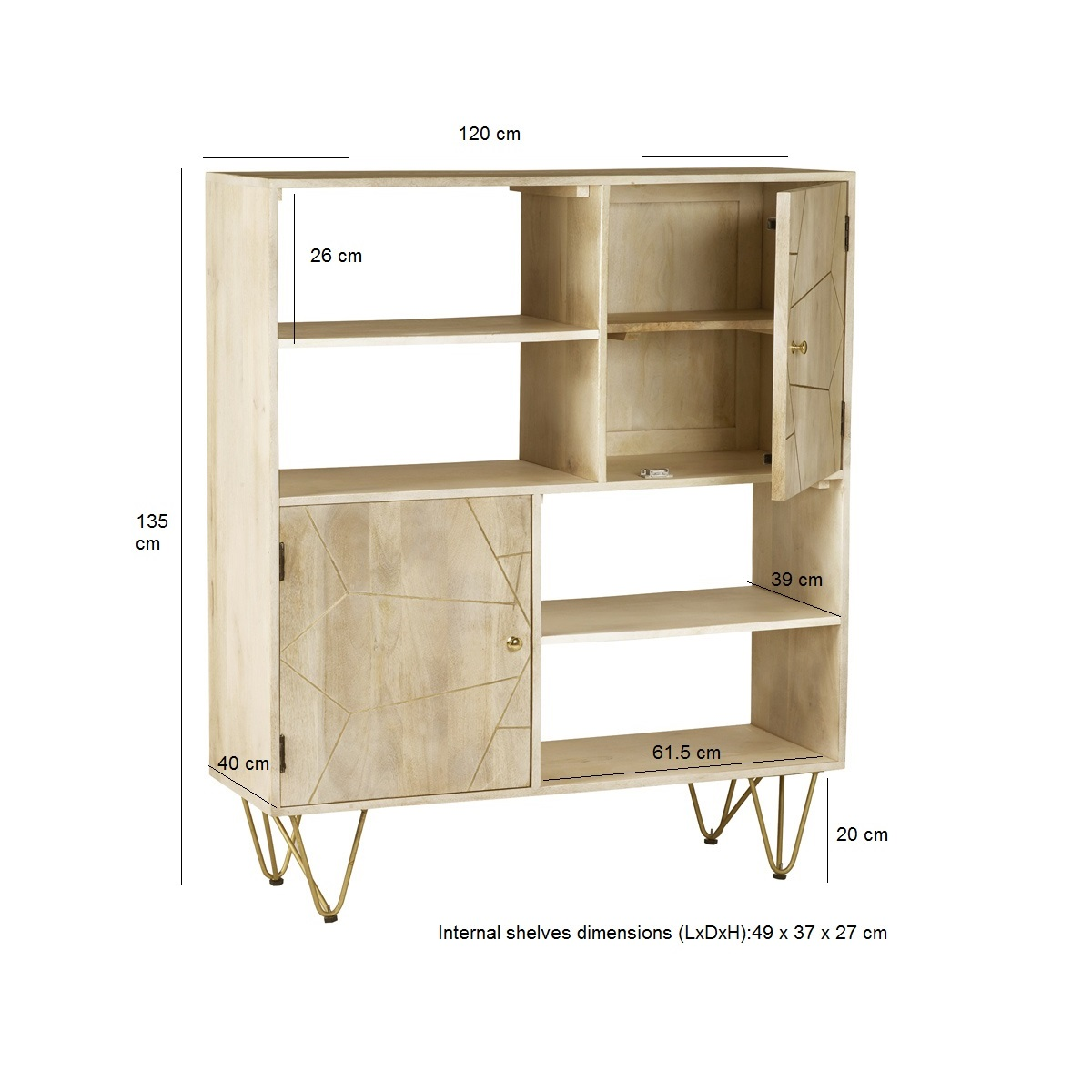 Solid Wood Display Cabinet with Light Gold Metal Inlay – Modern Storage and Display Unit