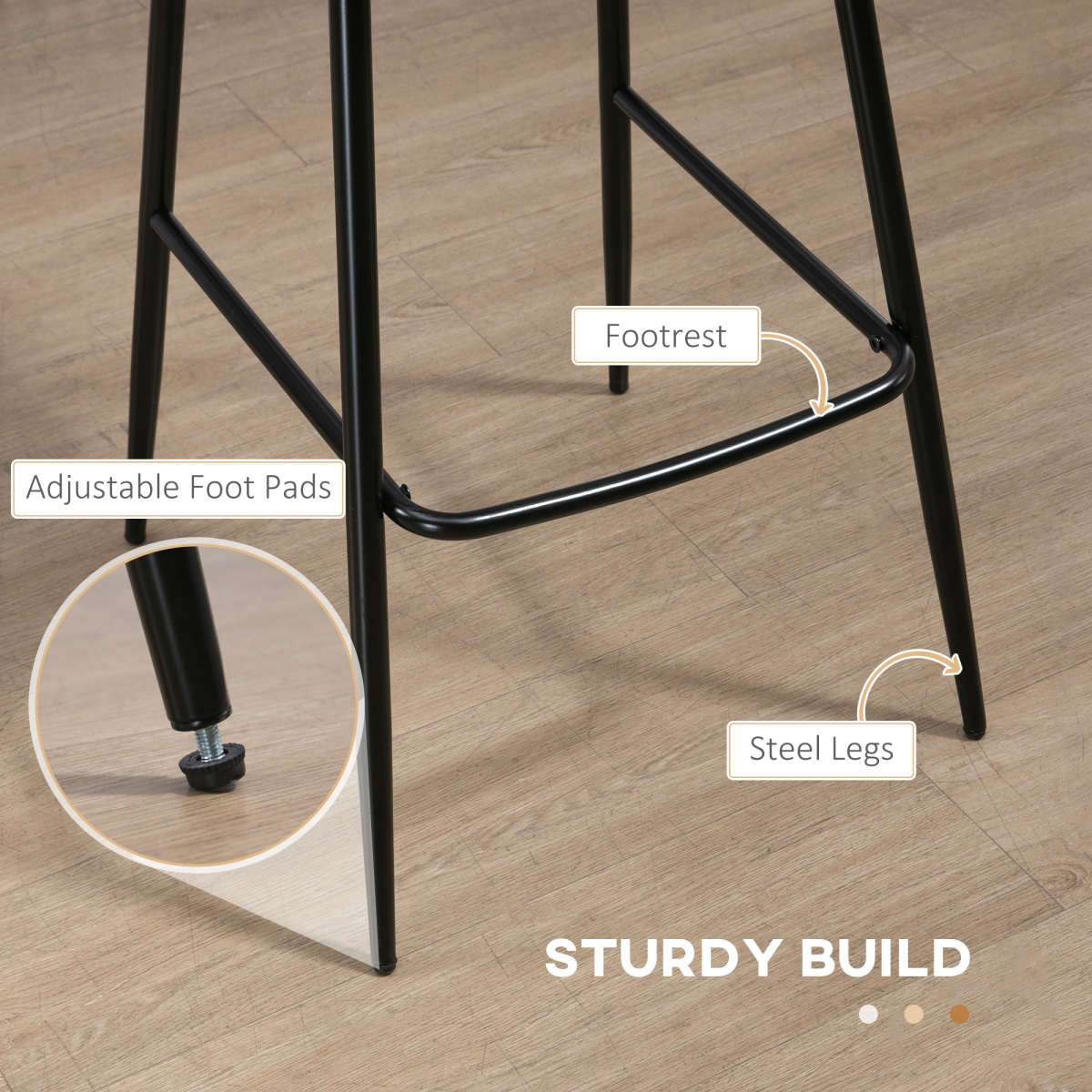 HOMCOM Set of 2 Retro Bar Stools with Back, Footrest & Steel Legs – PU Leather Bar Chairs